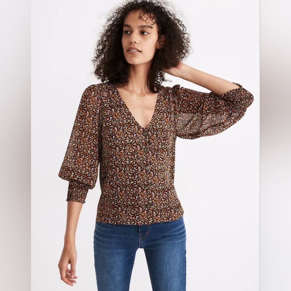 Madewell Smocked-Cuff Button-Front Shirt in Folktale Paisley